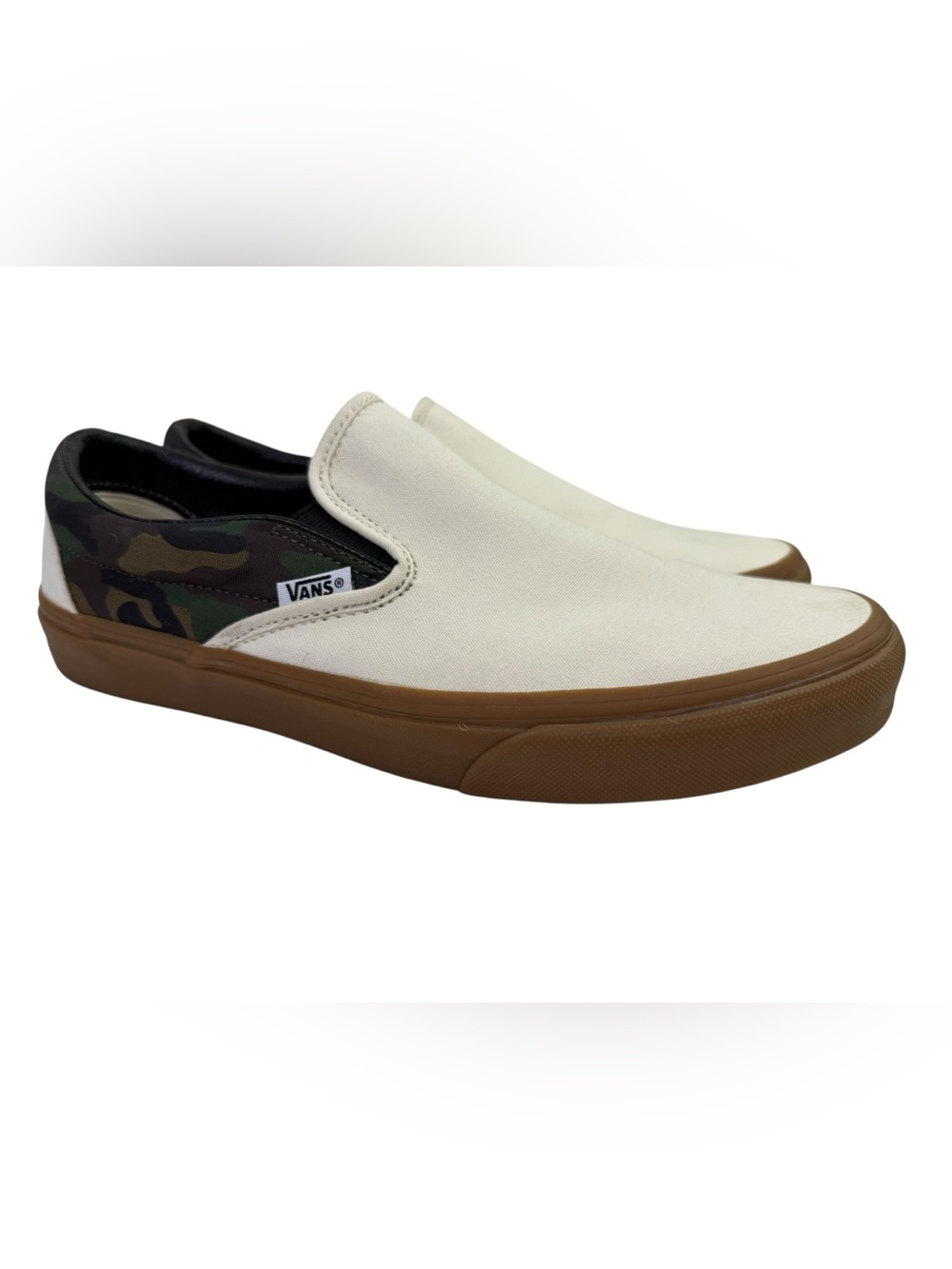 VANS Classic Slip On Canvas Sneaker Cream Camouflage Gum Sole Men’s Size 10 Wide